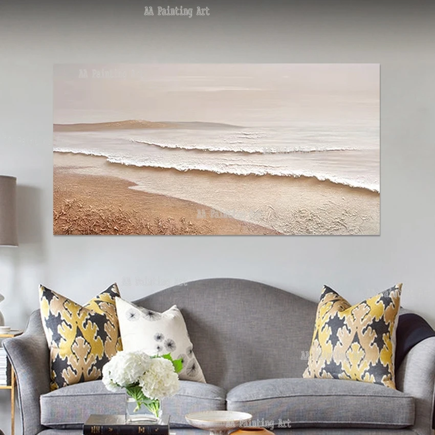 Living Room Decor, Large Size Sea Wave Oil Painting, Luxury Textured Acrylic Art On Canvas, Home Wall Showpieces