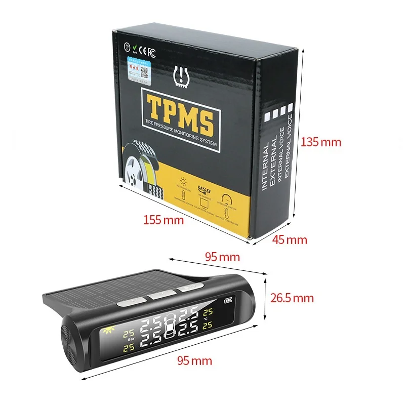 Solar Power TPMS Car Tire Pressure Alarm Monitor System Auto Security Alarm Systems Tyre Pressure Temperature Warning