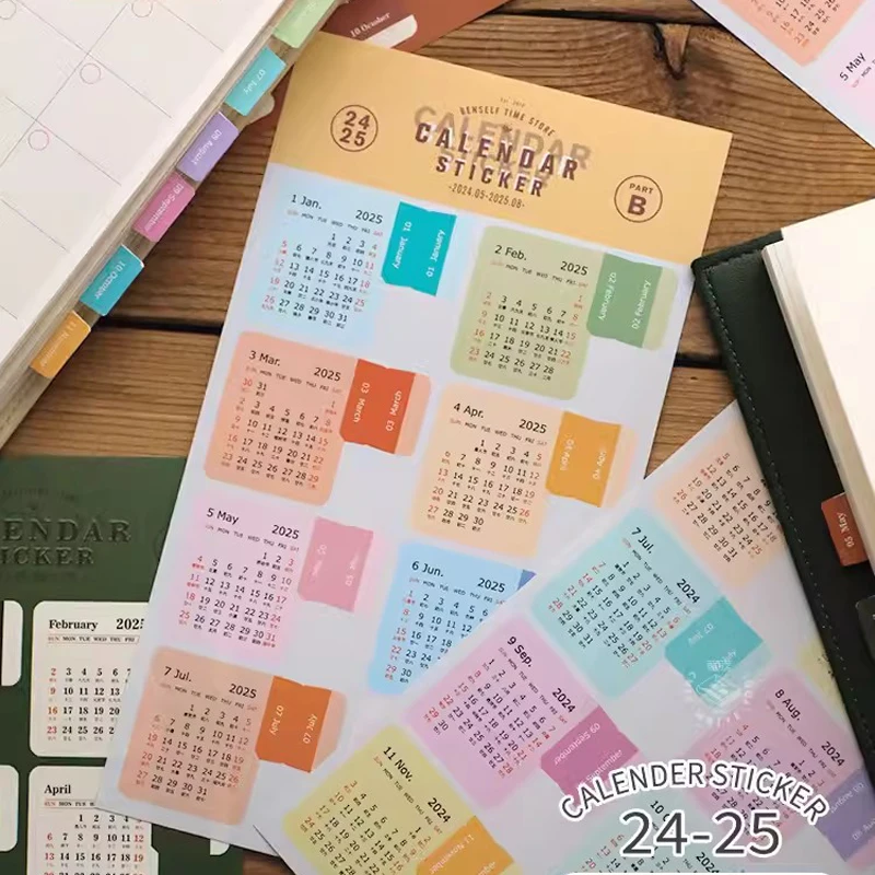 2025 2026 pegatinas de calendario Kawaii diario planificador índice pegatinas cuaderno marcapáginas Agenda etiquetas Kawaii papelería Oficina