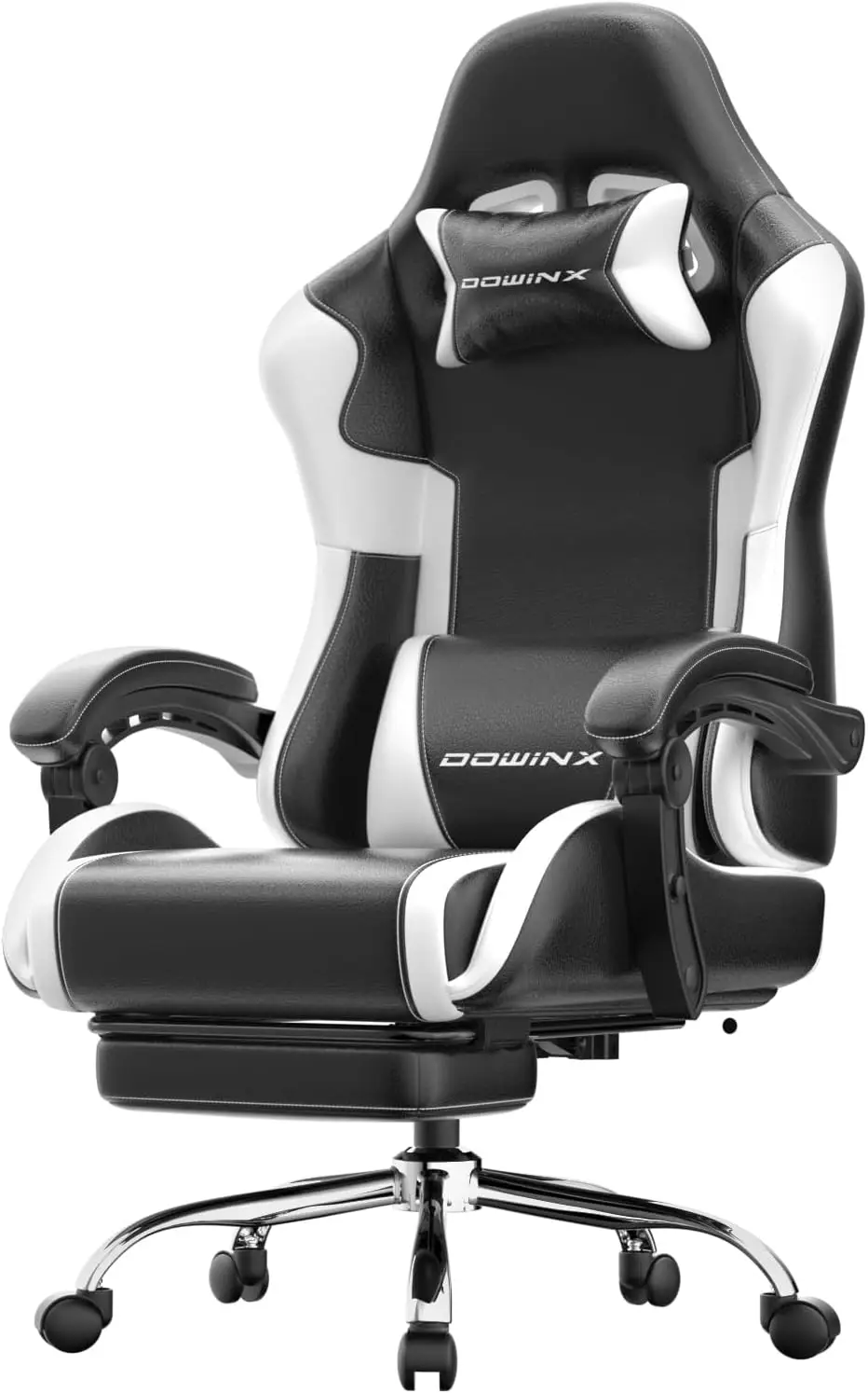 

Ergonomic Gaming Chair with Footrest, 330lbs Capacity, Massage Lumbar Support, Adjustable Height & Headrest, White