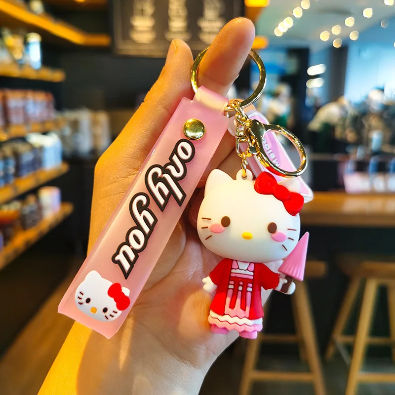 Anime cartoon Sanrio Hello Kitty keychain boy girl schoolbag key ring pendant PVC couple bag pendant car keychain