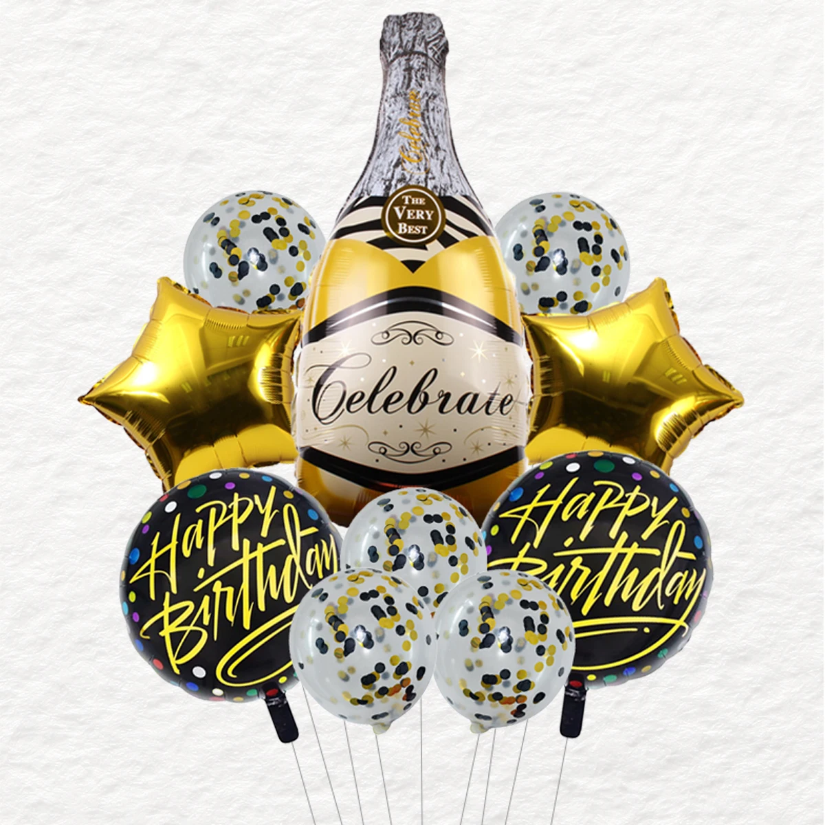 10pcs Gold Champagne Bottle Foil Balloons with Confetti Latex Balloon Wine Bottle Globos Birthday Party Decorations