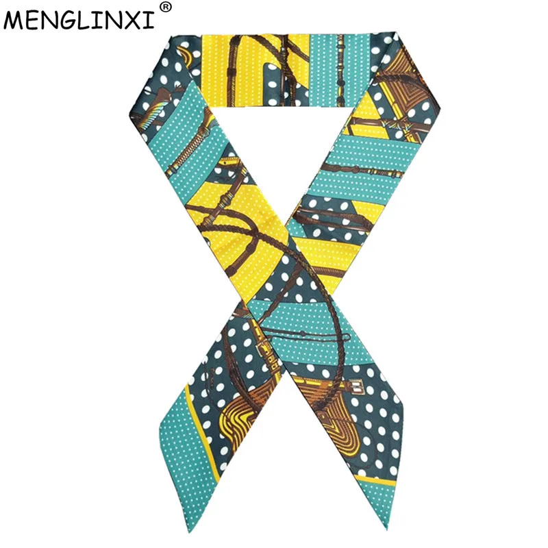 Skinny Scarf Dot Chain Printing Silk Scarf For Women Luxury Brand Foulard Women Tie 2024 New Fashion Head Scarves For Ladies