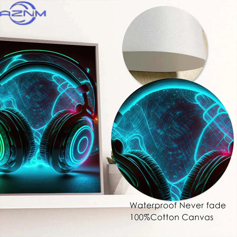 Pop 80S Live Music Neon Punk Poster Aesthetics Dj Guitar Karaoke Headphones Canvas Painting Wall Art Home Room Decor No Lights view 5