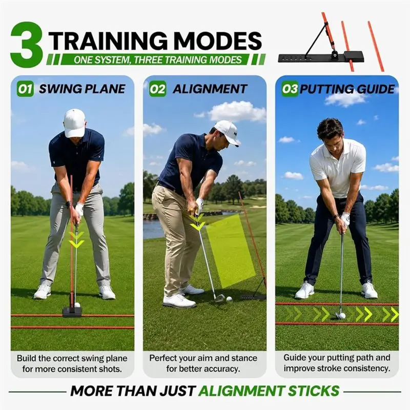 HOTB72A Golf Alignment Sticks Holder With 3 Sticks, Golf Swing Plane Trainer, Heavy Duty Metal Base Plate Included