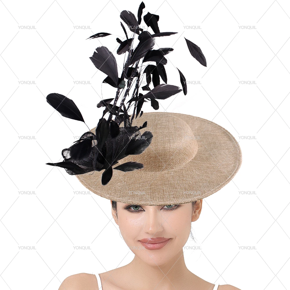 

Elegant Bow Feather Fascinator Party Hat Pillbox Cap Wedding Headwear Bride Hair Accessory Derby Headdress for Women