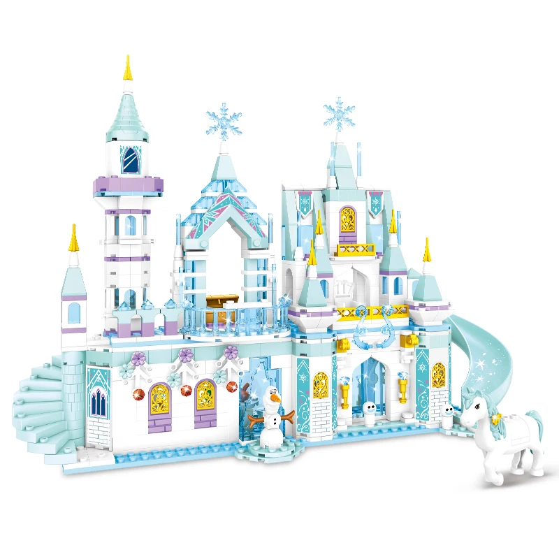 Kit de blocs de construction pour enfants, château de glace en cristal, princesse royale, amis, modèle de film classique, jouets pour filles, cadeau de noël