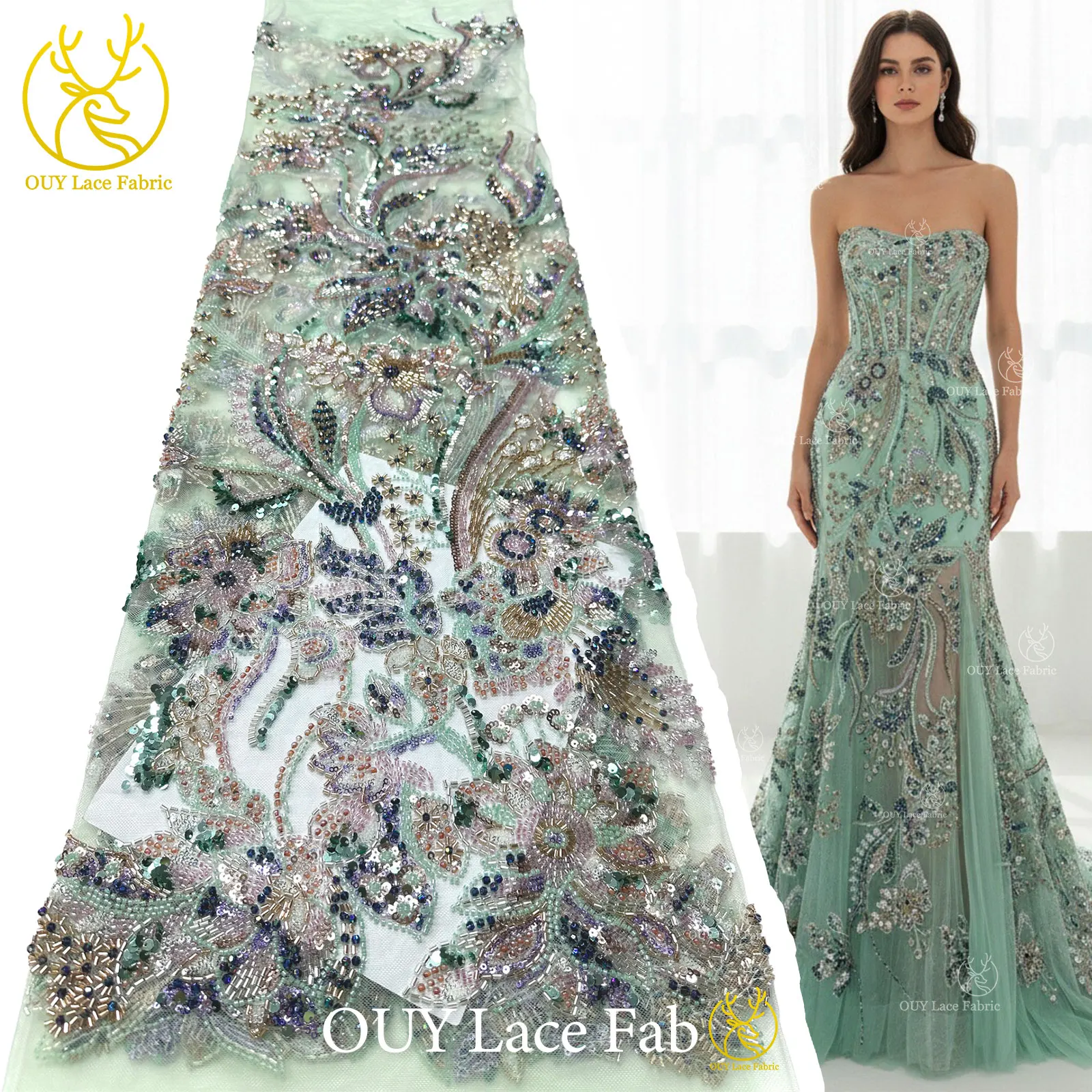 

African Groom Embroidery Heavy Beaded Lace Fabric 2026 French Sequins Tulle Lace For Nigerian Women Party Prom Dress Sewing