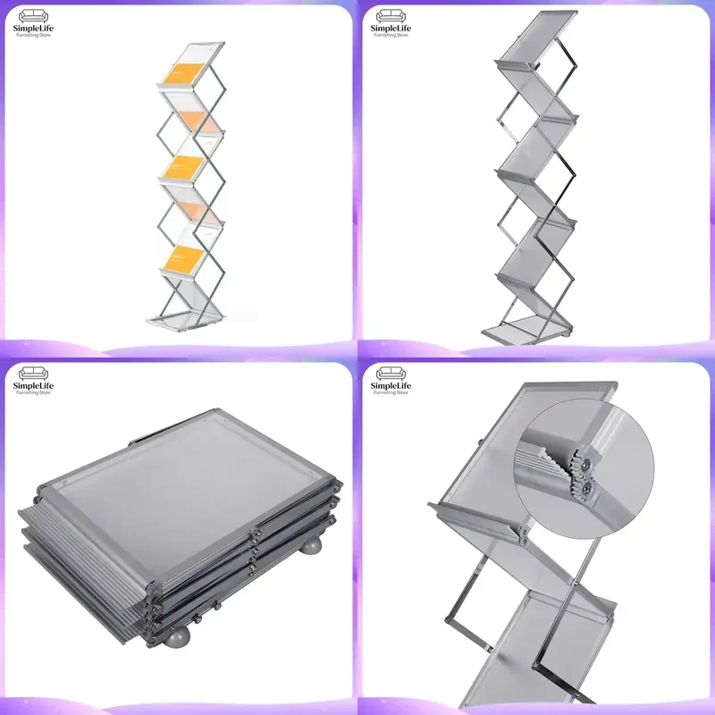 a4-floor-standing-foldable-magazine-rack-acrylic-metal-display-stand-for-office-home-living-room-bedroom-decor-storage