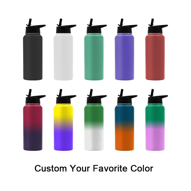 Custom Large Capacity 64oz 64 oz BPA Free Sports Vacuum Flask Insulated Stainless Steel Drink Water Bottle with Straw