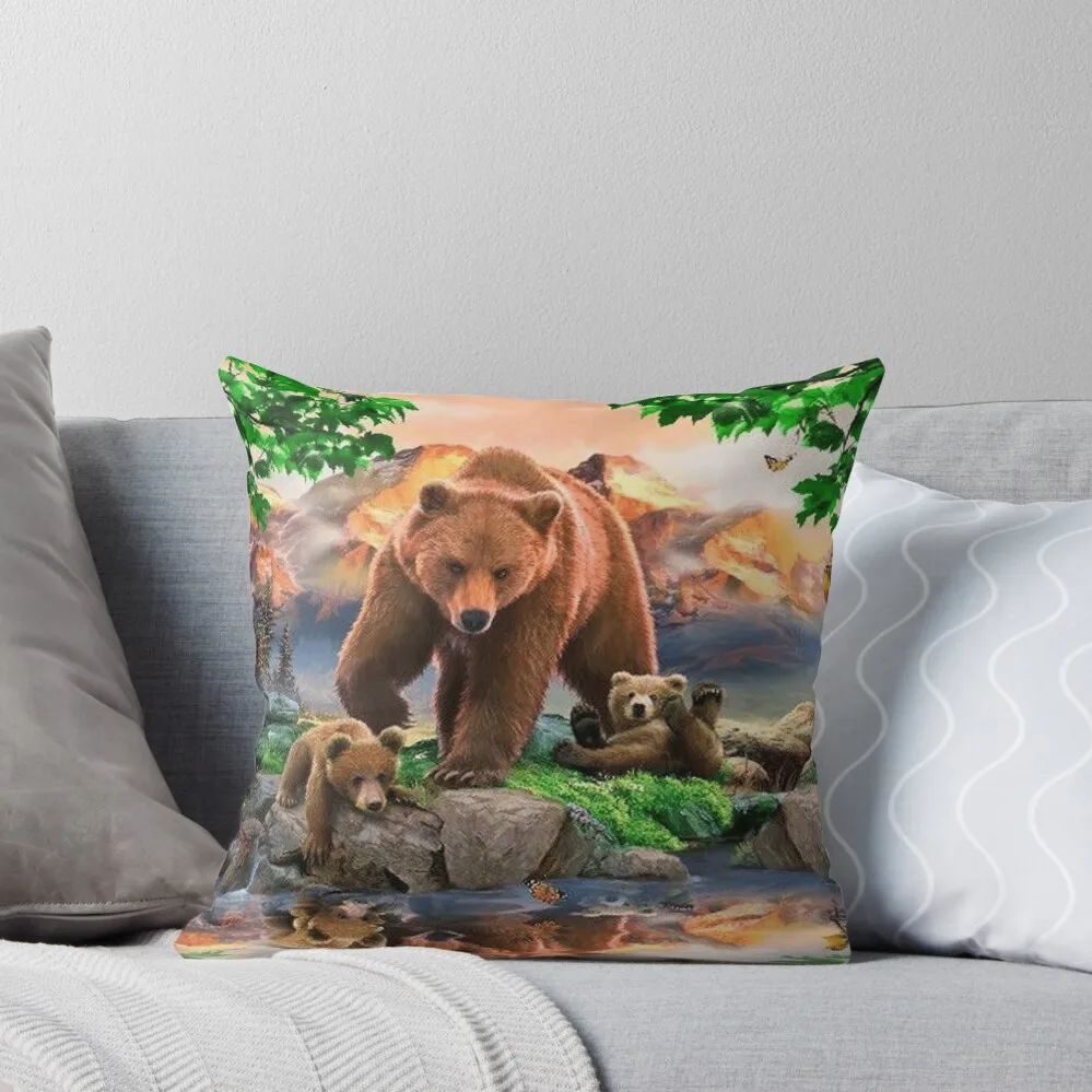 Wilderness Grizzly Bear and Cubs Throw Pillow pillowcases for sofa cushions Bed pillowcases Pillow Case Christmas pillow