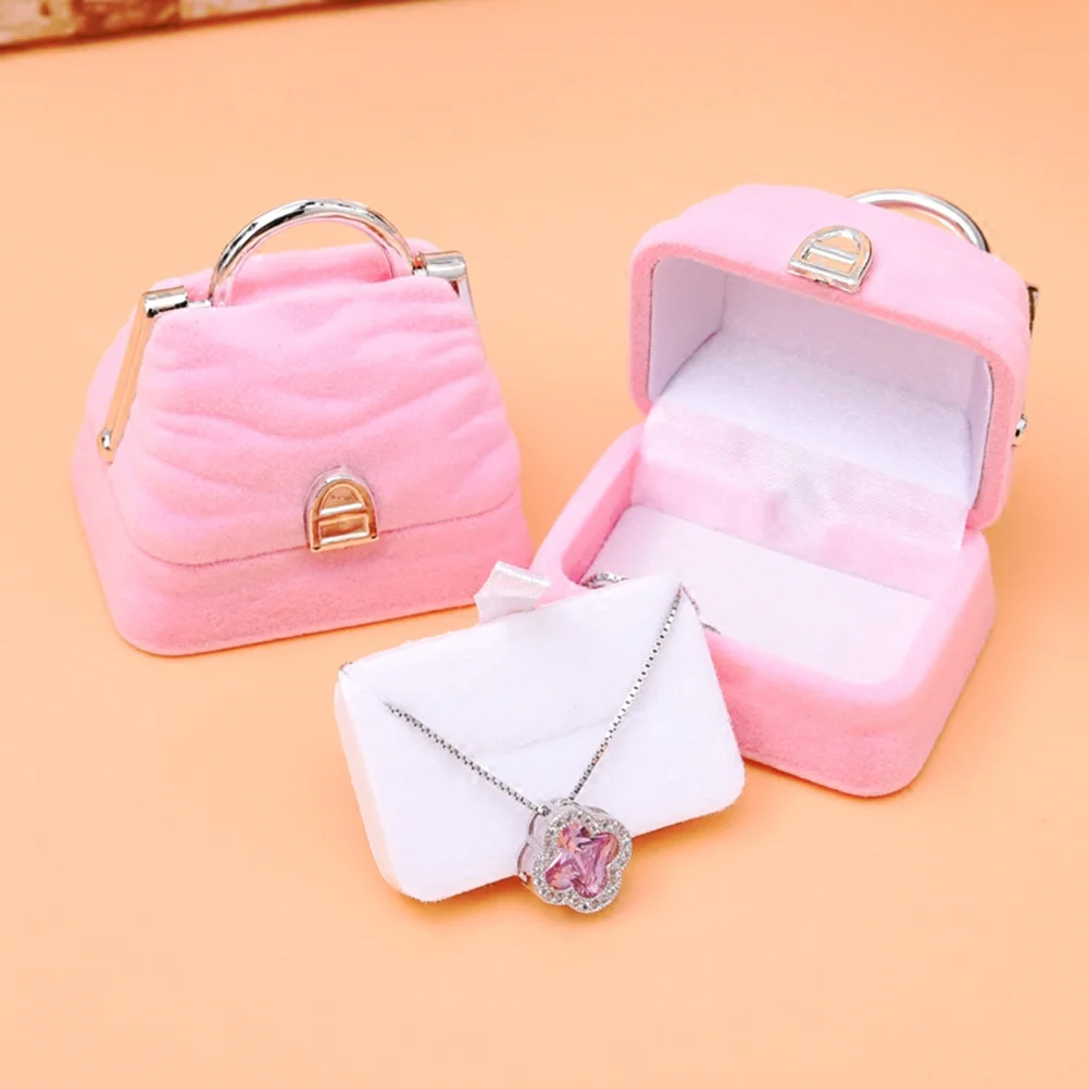 

2pcs Empty Jewellery Boxes Handbag Shape Jewelry Storage Case Creative Ring Organizer for Women (Pink+Purple)