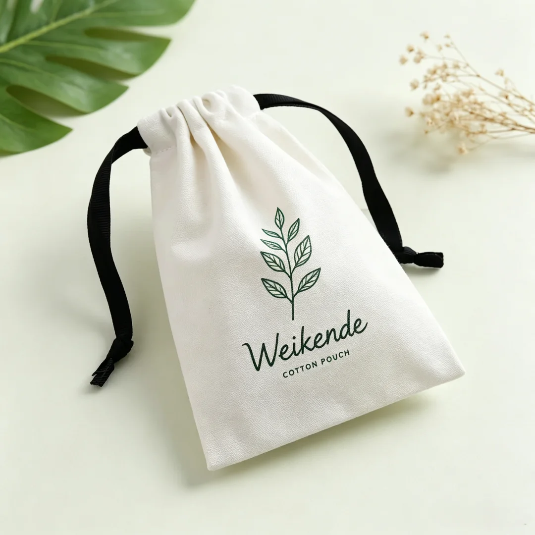100Pcs Custom Logo Natural White Cotton Drawstring Pouches Jewelry Packing Sacks for Earrings Necklaces Rings Holiday Organizer