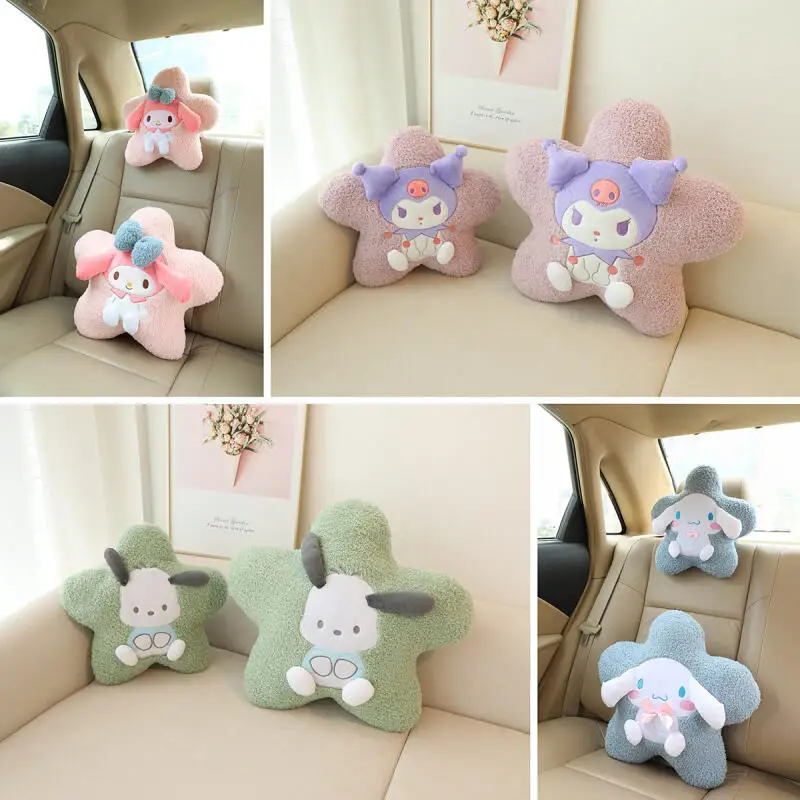 Sanrio Kuromi Car Neck Pillow Cinnamoroll Pochacco Pentagram Cute Auto Seat Lumbar Cushion Soft Stuffed Doll Decor Birthday Gift