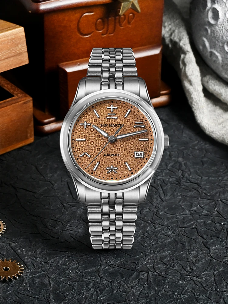 San Martin 39mm Original Design Miyota 90S5 Chinese Ancient Coin Pattern Dial Automatic Mechanical watch Waterproof 100m SN0144