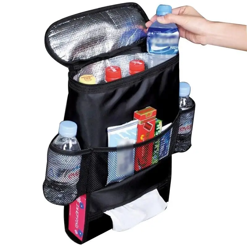 Car Back Seat Organizer Drinks Cooler Seat Bag with Touch Screen Tablet Holder Automatic Storage Pocket Protector for Travel Bag