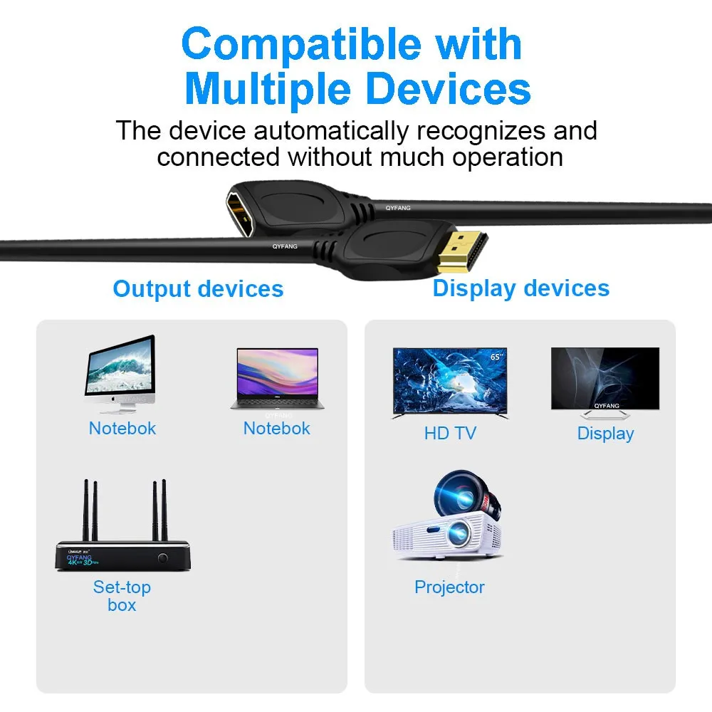 HDMI-compatible 2.1Extension Cable 8K HDMI-compatible Male to Female Cable for PC TVBox Projector HDMI-compatible Extender Cable