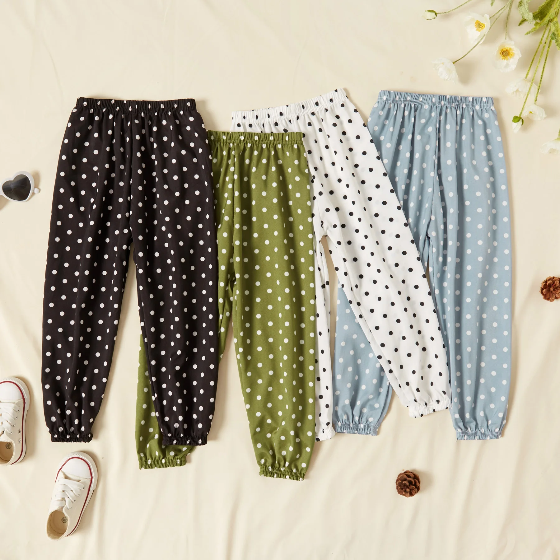 PatPat Toddler Girl Casual Polka dots Mosquito Repellent Pants