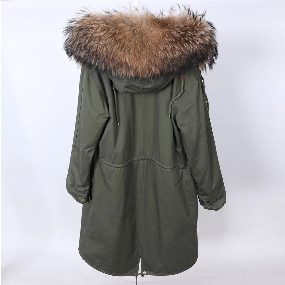 Extended Winter Ladies' Parka Coat with Detachable Natural Real Fur Collar Long Jacket Warm Inner Lining Outerwear