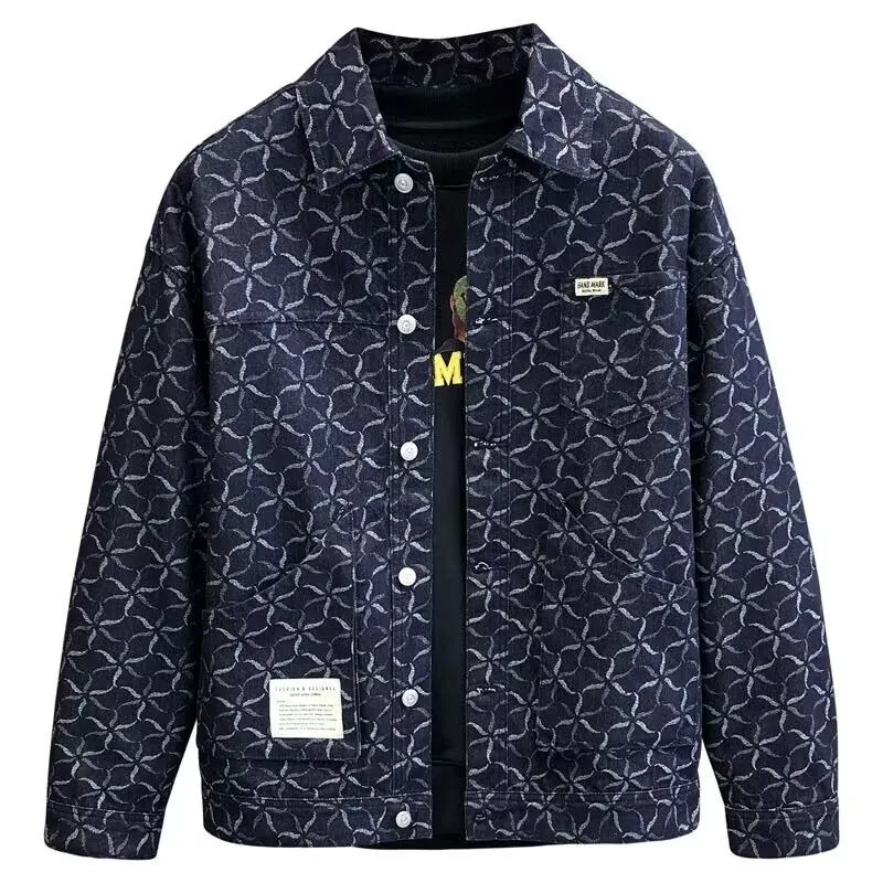 

Мужская одежда в стиле ретро с принтом, верхняя одежда в стиле пастушки, дизайнерские мужские джинсовые пальто, японский бренд, изношенная ткань, размер L Y2k, мужская джинсовая куртка