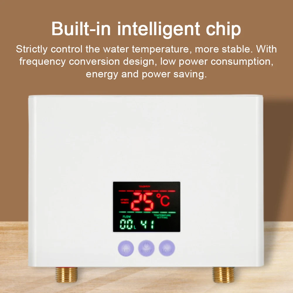 Instant Water Heater 3KW Mini Electric Tankless Water Heater Wall-Mounted with LED Display 3-Level Temperature Adjustment Remote