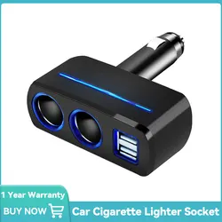 Car Cigarette Lighter Socket 12-24V Auto Cigar Lighter Dual USB Charger Power Adapter Outlet 2.1A/1.0A 80W Splitter Universal