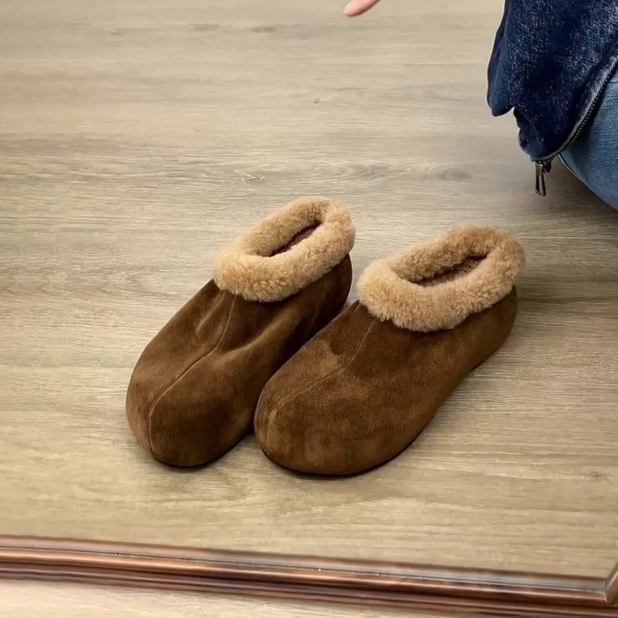 

Женские плюшевые зимние хлопковые туфли на толстой подошве в стиле ретро с плюшевой изоляцией, женские уличные зимние туфли на низком каблуке на плоской подошве, зимняя мода