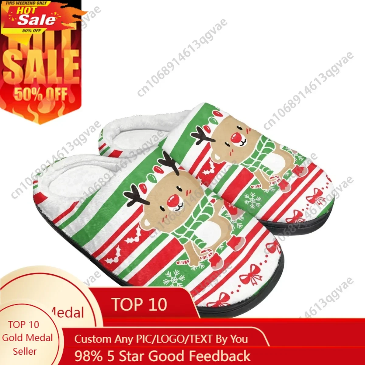 

Cartoon Christmas Cute Elk Stripes Santa Claus Home Cotton Slippers Mens Womens Teenager Plush Bedroom Keep Warm Custom Slipper
