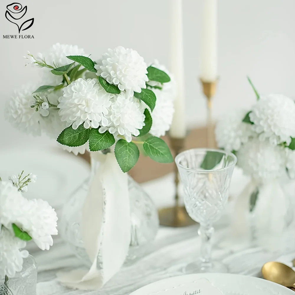 25pcs Artificial Hydrangea Flower With Stems Fake Foam Dahlia Wedding Party Decoration Simulation Chrysanthemum Ball Home Decor