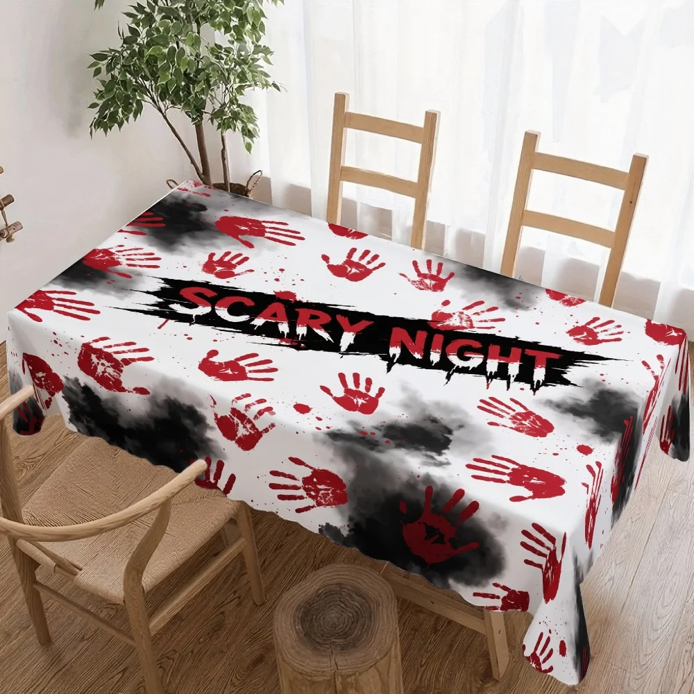 Happy Halloween Rectangle Table Cloth Scary Night Bloody Handprint Black Smoke Table Cover for Home Halloween Dining Table Decor