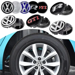 4pcs Car Wheel Center Hub Caps Badge Sticker Tire Rim Covers For Volkswagen VW R GTI Golf Passat Tiguan Polo Arteon Bora Touran