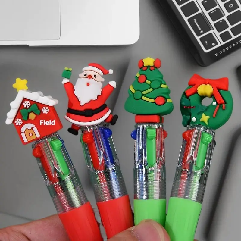 

5-30Pcs Mixed Christmas 4-in-1 Color Ballpoint Pen Cartoon Santa Claus Snowman Writing Pen Student Stationery Kids New Year Gift