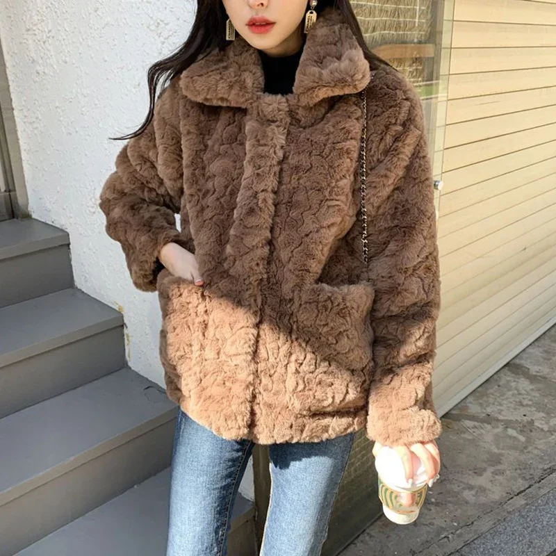 Rimocy Autumn Winter Faux Fur Overcoats Women Fashion Turn Down Collar Teddy Fur Coat Woman 2024 Button Up Warm Jacket Female