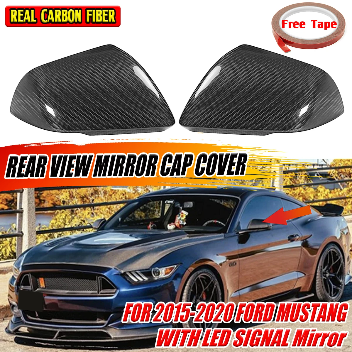 

1 Pair Real Carbon Fiber Rearview Mirror Cap 2015-2017 For Ford Mustang Model With Mirror Turn Signal Light