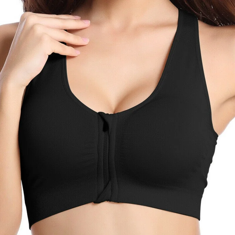 Fitness Gym Workout Yoga Breathable Underwear Women\'s Front Zipper Wirefree Padded Push Up Sports Top