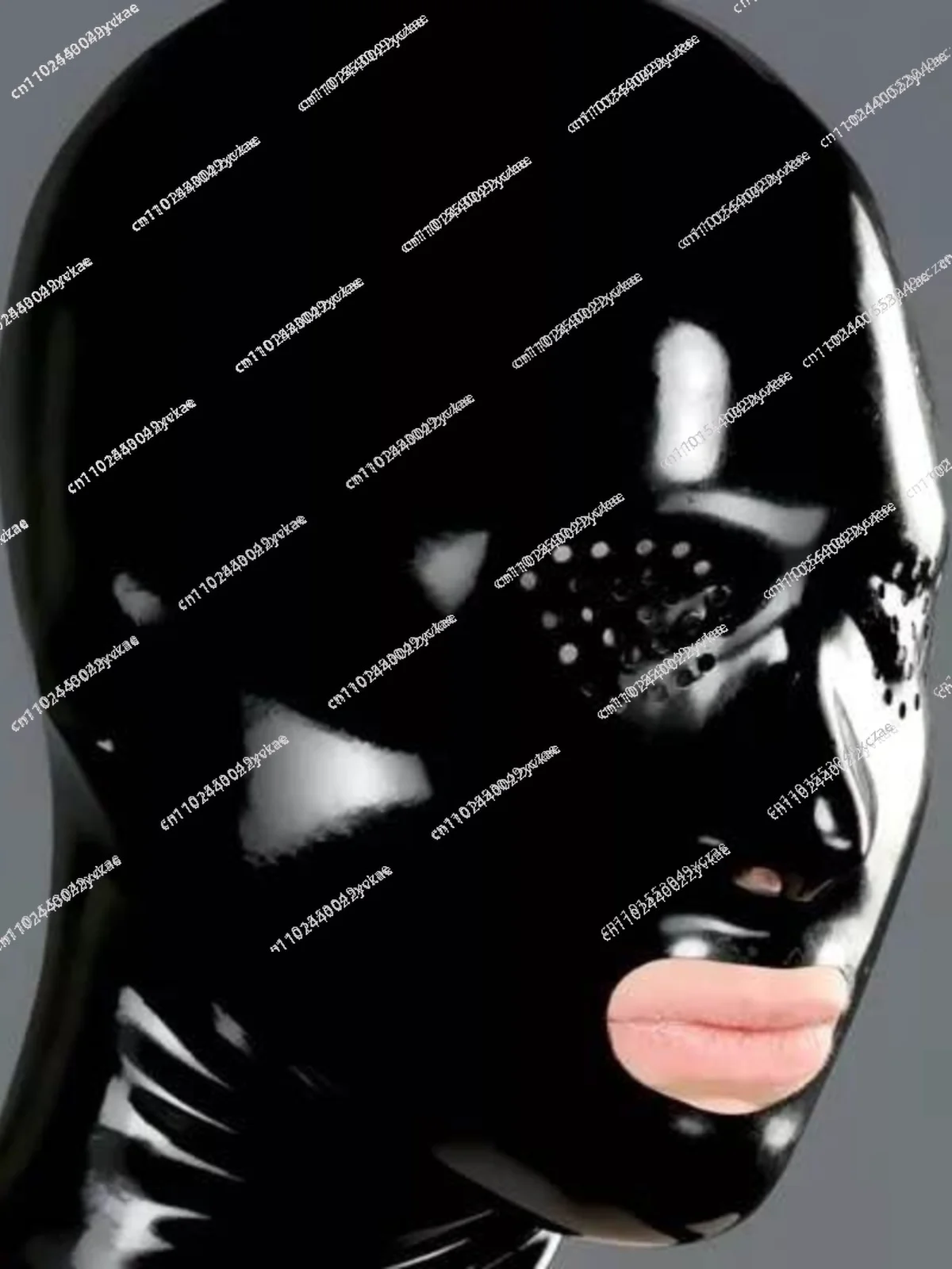 

Latex headgear mask is formed at one time seamless. Glue. Zipper . Thickened long neck bundle with various openings