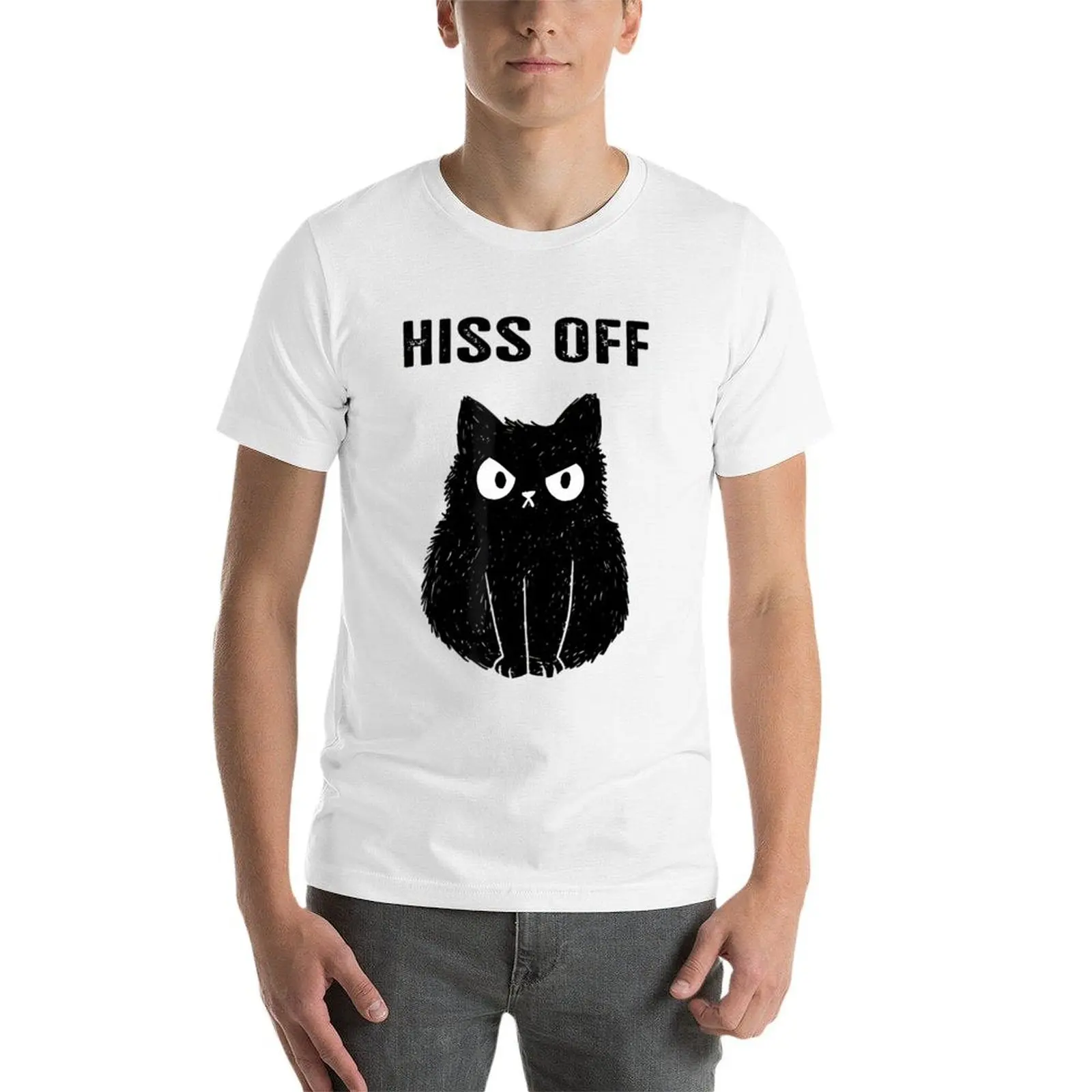 تي شيرت Hiss Off Cat Doodle تي شيرت رجالي 100% قطن ماركة فاخرة تي شيرت رجالي جرافيك تي شيرت