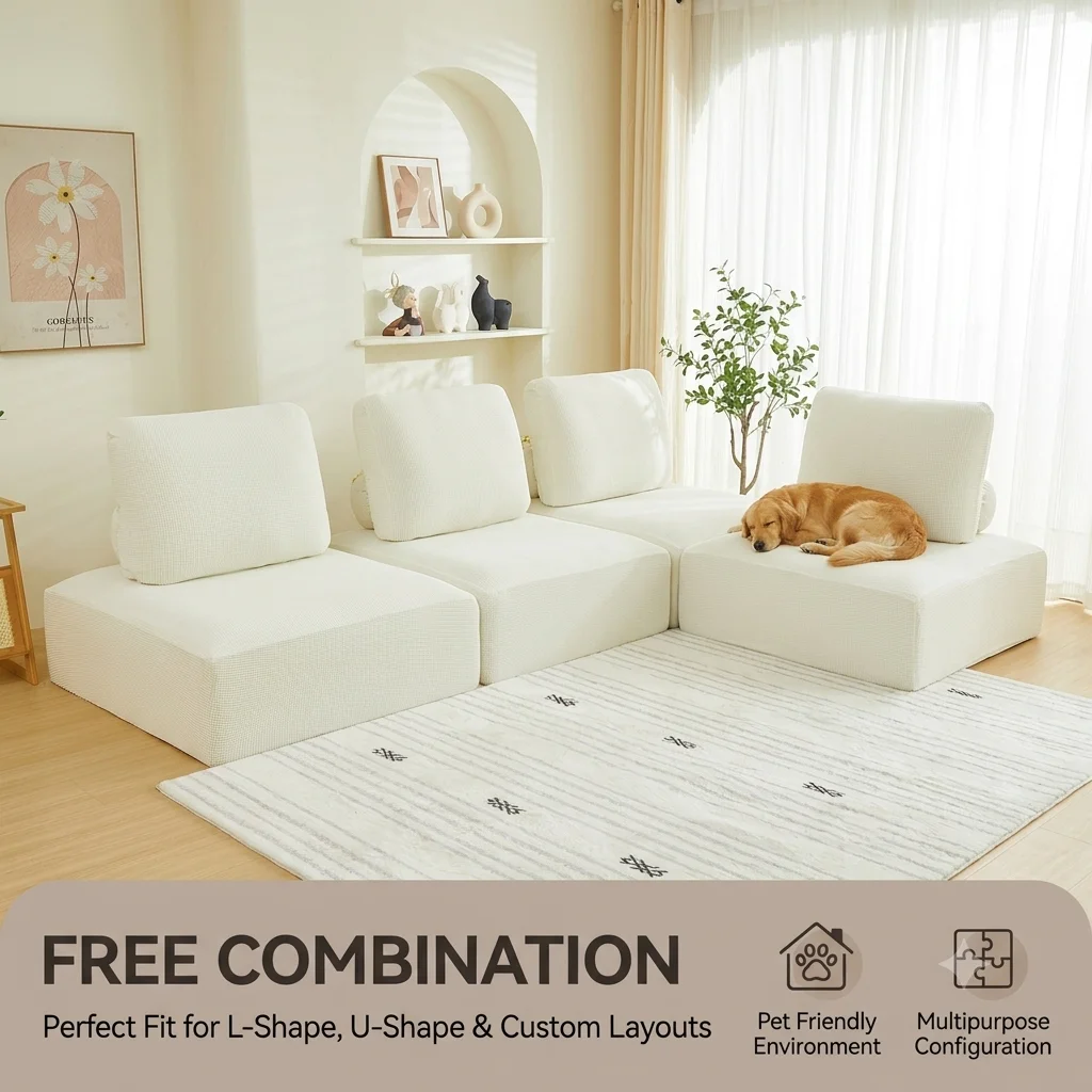 Modular Sofa Cover for Tofu Block Sectional Couch Elastic All Inclusive Piedmont L Shape Sofa Slipcover Universal Cushion Case
