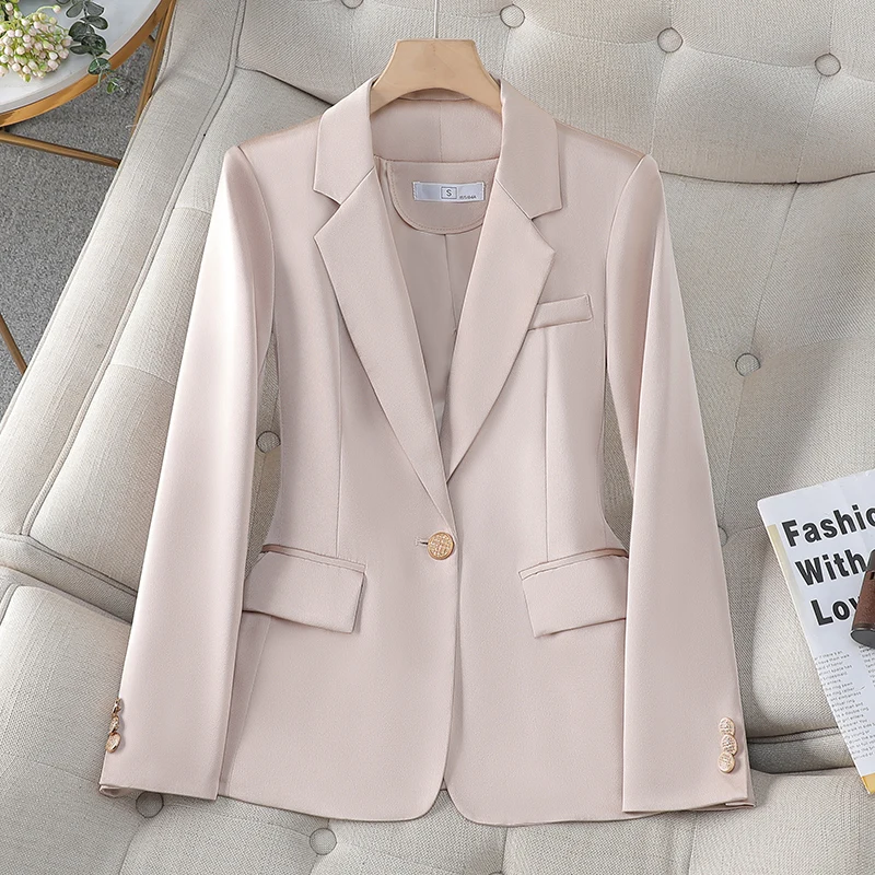 NAVIU New Arrival Spring Apricot Red Women Blazer Coat Long Sleeve Single Button Office Ladies Business Work Wear Formal Jacket