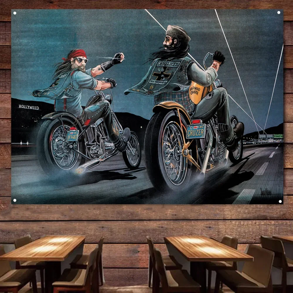 Riding at high speed Vintage Decor Banner Motorcycle Painting for Garage Gas Station Man Cave Auto Repair Shop Home Decor Poster