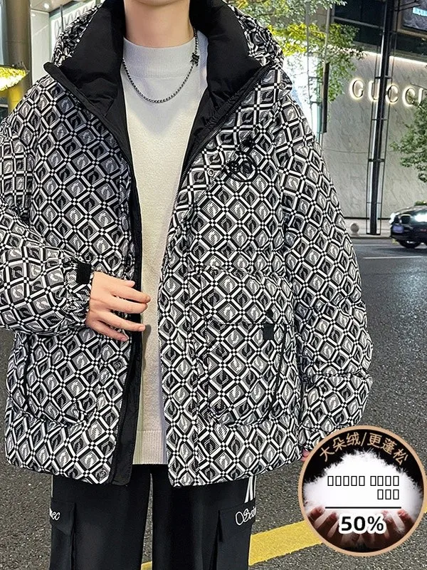 

Молодежная утепленная куртка-пуховик для мужчин, зимняя модная теплая куртка с белым пухом, ветрозащитная, новая модель, из полиэфирного волокна.