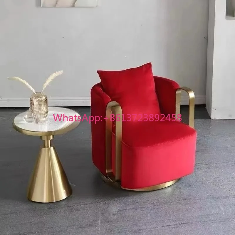 Modern Fabric Lounge Swivel Armchair Luxury Gold Metal Frame Velvet Single Sofa Chair for Living Room Furniture