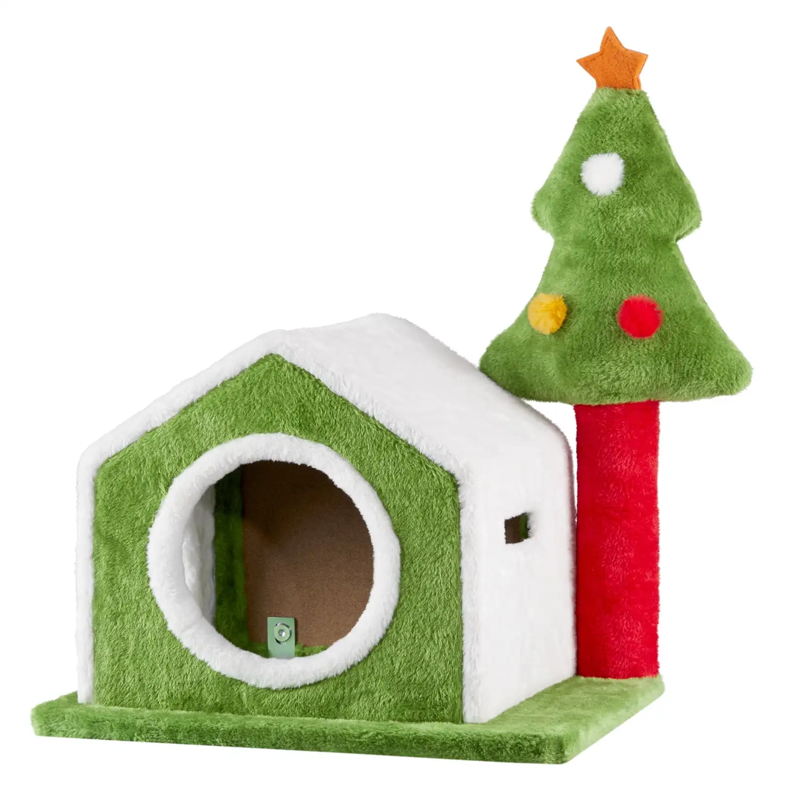 

24in Cat House Cat Bed Cave, Soft Plush Christmas Nest Holiday Decor for Indoor Cats