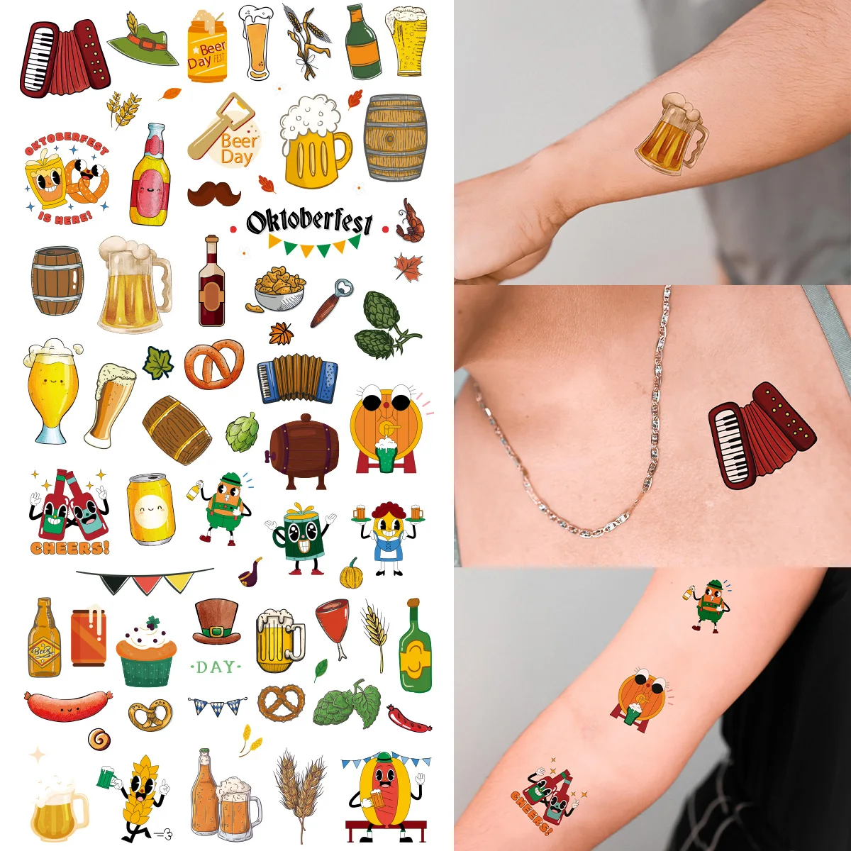 

4pcs Oktoberfest Party Tattoo Stickers Finger Wrist Ankle Tattoo Body Art German Bavarian Beer Party Decoration for Women Men