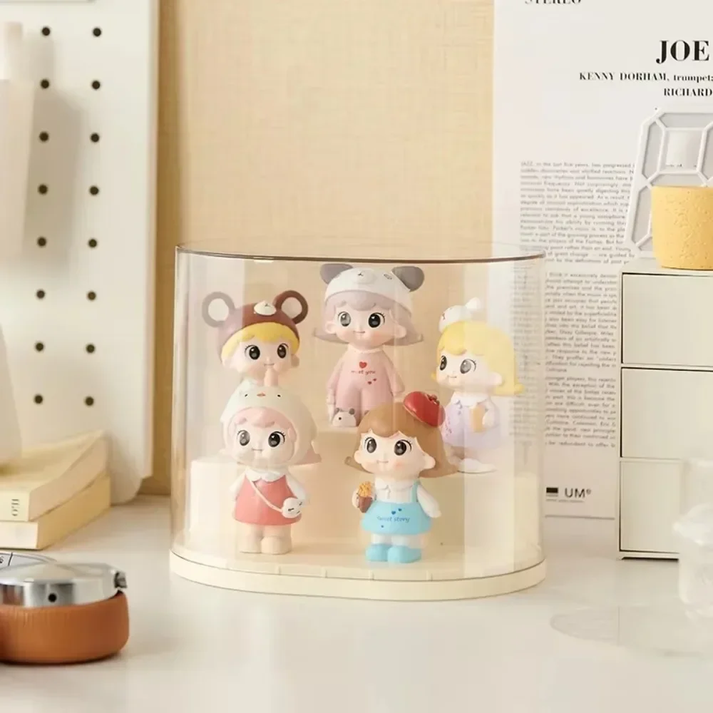 Desktop Dustproof Figure Doll Display Cabinet Ladder Blind Box Storage Box Cream Trend Play Bubble Mart Display Stand