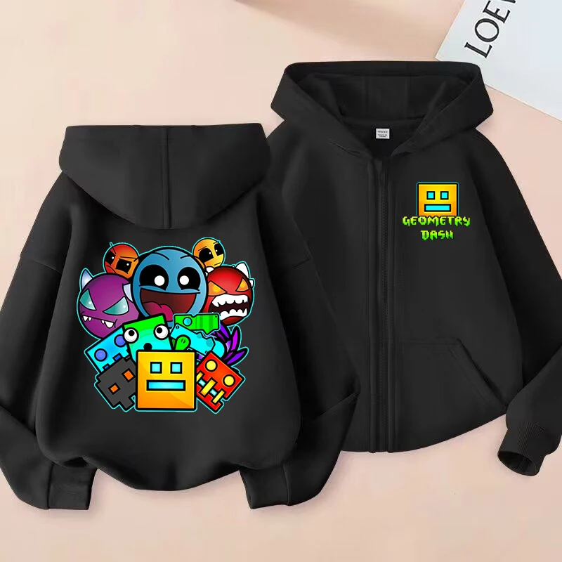 Funny Zip Up Sweatshirts Geometry Dash Hoodie Children Clothes Girls Boys Sweatshirt Zipper Hoody Baby Casual Tops Kids Outfits