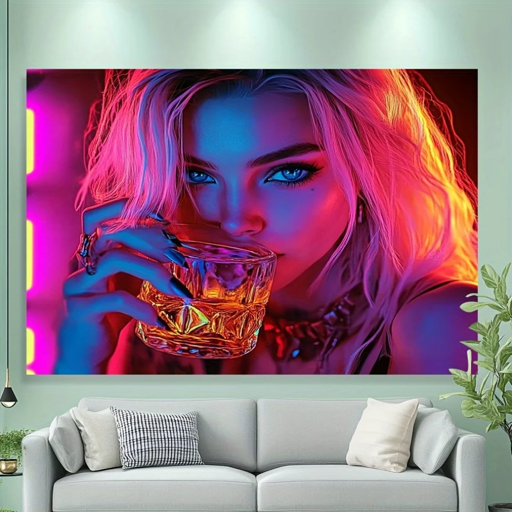 VIKAMA neon trendiger Wandteppich, farbenfrohes staubdichtes Porträtdesign, Wohnzimmer-Sofa-Hintergrundwanddekoration