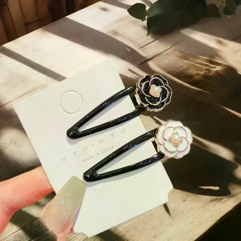 2/6Pcs Elegant Camellia Hair Clips Versatile Fashion Side Bangs Barrettes With Floral Design For Stylish Hairdos Hair Accessory