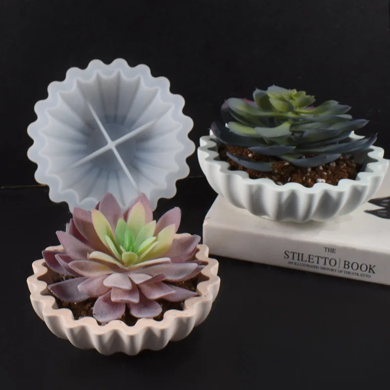 Ensemble de moules en silicone pour bol texturé 3D – Conception cannelée circulaire pour l'artisanat en béton/plaques de rangement, pot de fleurs facile à démouler et non toxique