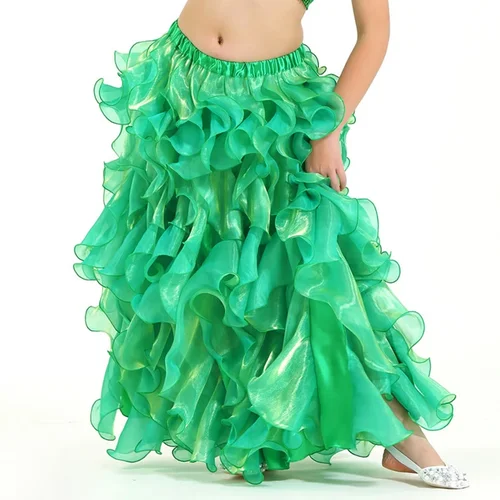 Imagen 2 del producto Ropa de baile de vientre para niñas, faldas largas onduladas, falda de gasa profesional para niños